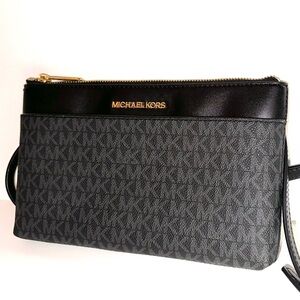Michael Kors Black Leather Monogram Adjustable Crossbody Bag with Care Card